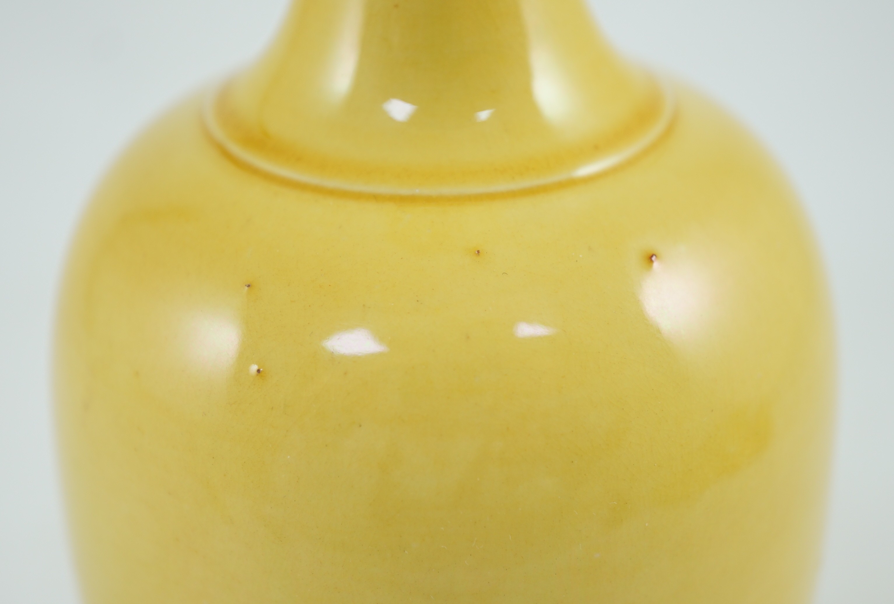 A Chinese yellow glazed bottle vase, Kangxi mark possibly Republic period, 24.2cm high